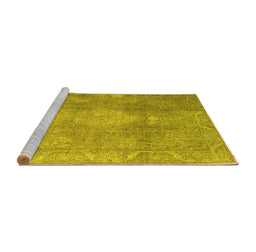 Sideview of Machine Washable Persian Yellow Bohemian Rug, wshcon2667yw