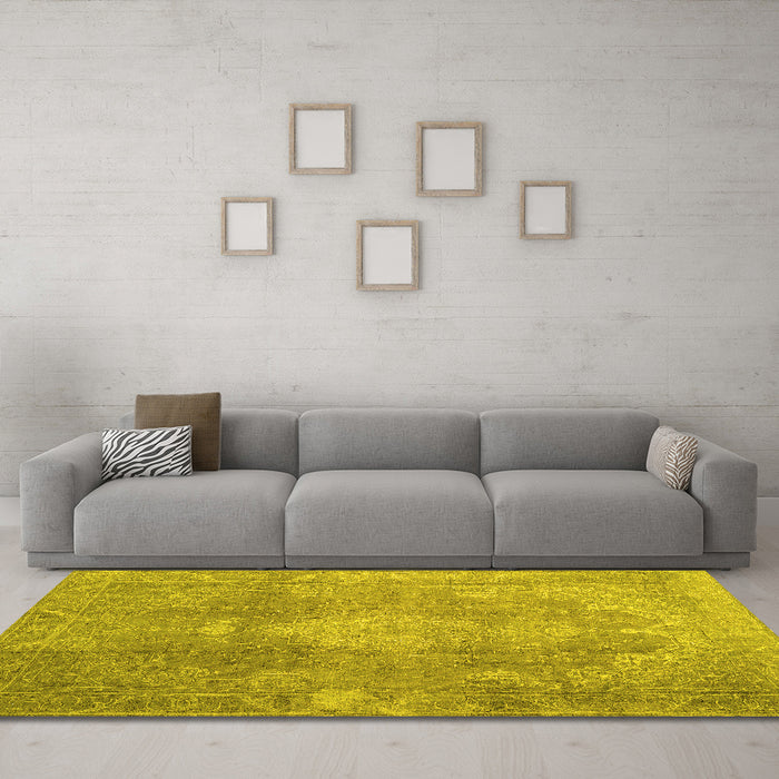 Machine Washable Persian Yellow Bohemian Rug in a Living Room, wshcon2667yw