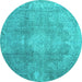 Round Machine Washable Persian Turquoise Bohemian Area Rugs, wshcon2667turq