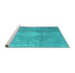 Sideview of Machine Washable Persian Turquoise Bohemian Area Rugs, wshcon2667turq