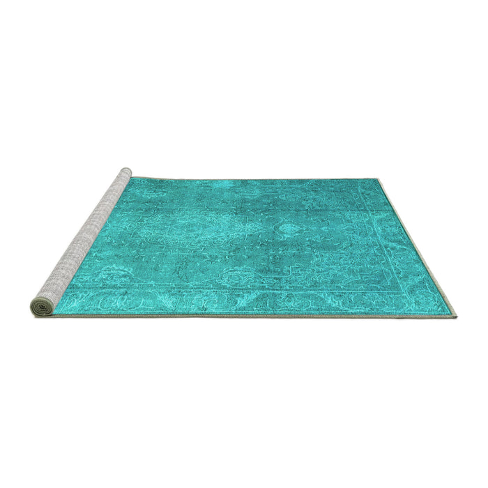 Sideview of Machine Washable Persian Turquoise Bohemian Area Rugs, wshcon2667turq
