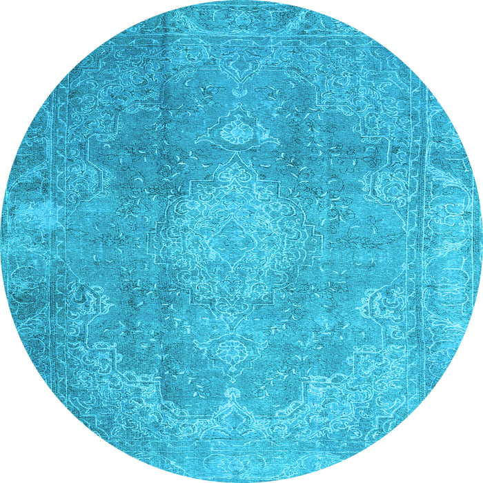 Round Machine Washable Persian Light Blue Bohemian Rug, wshcon2667lblu