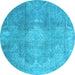 Round Machine Washable Persian Light Blue Bohemian Rug, wshcon2667lblu