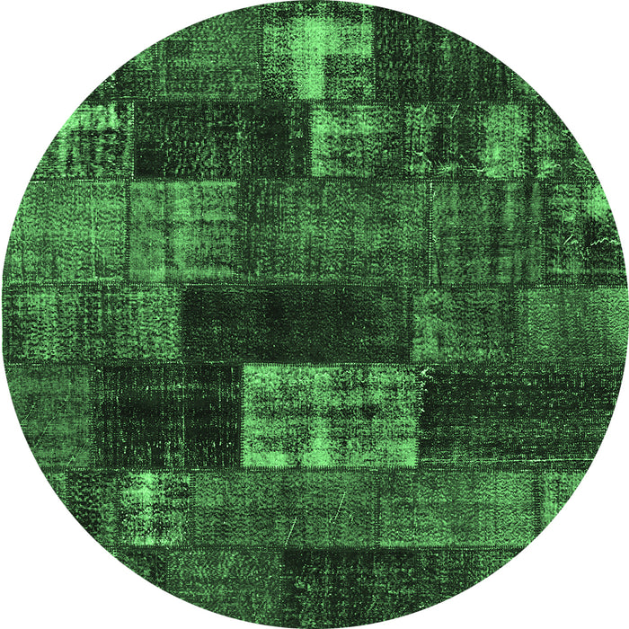 Round Machine Washable Patchwork Emerald Green Transitional Area Rugs, wshcon2668emgrn
