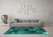 Machine Washable Patchwork Turquoise Transitional Area Rugs in a Living Room,, wshcon2668turq