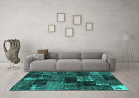 Machine Washable Patchwork Turquoise Transitional Rug, wshcon2668turq