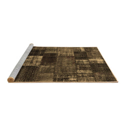 Sideview of Machine Washable Patchwork Brown Transitional Rug, wshcon2668brn