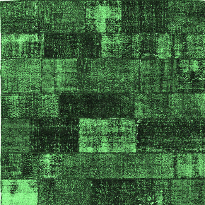Square Machine Washable Patchwork Emerald Green Transitional Area Rugs, wshcon2668emgrn