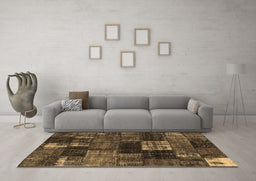 Machine Washable Patchwork Brown Transitional Rug in a Living Room,, wshcon2668brn