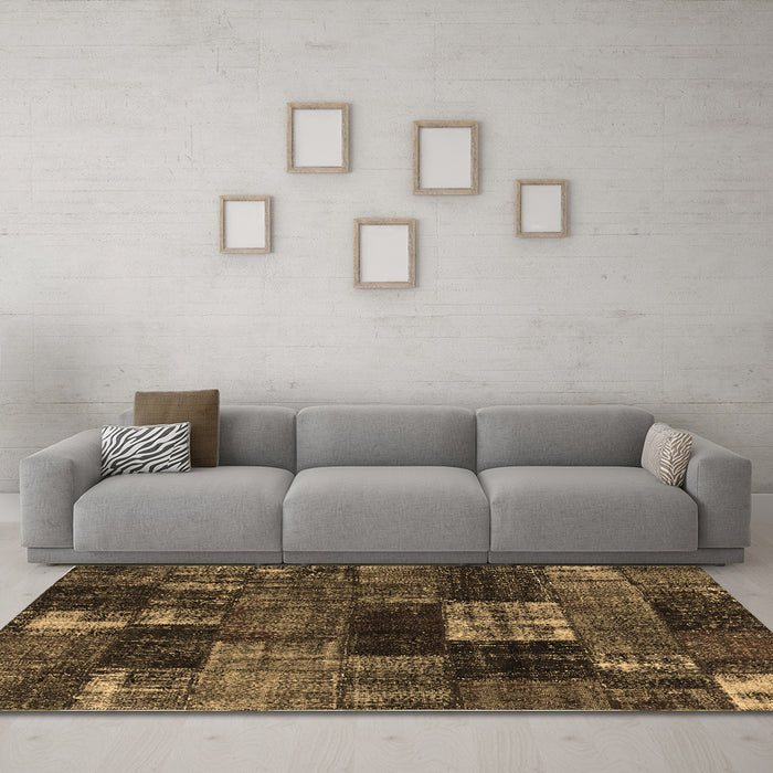 Machine Washable Patchwork Brown Transitional Rug in a Living Room,, wshcon2668brn