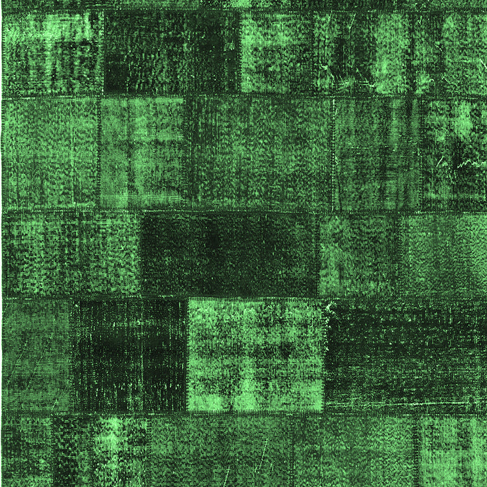 Machine Washable Patchwork Emerald Green Transitional Area Rugs, wshcon2668emgrn