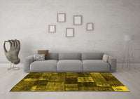 Machine Washable Patchwork Yellow Transitional Rug, wshcon2668yw