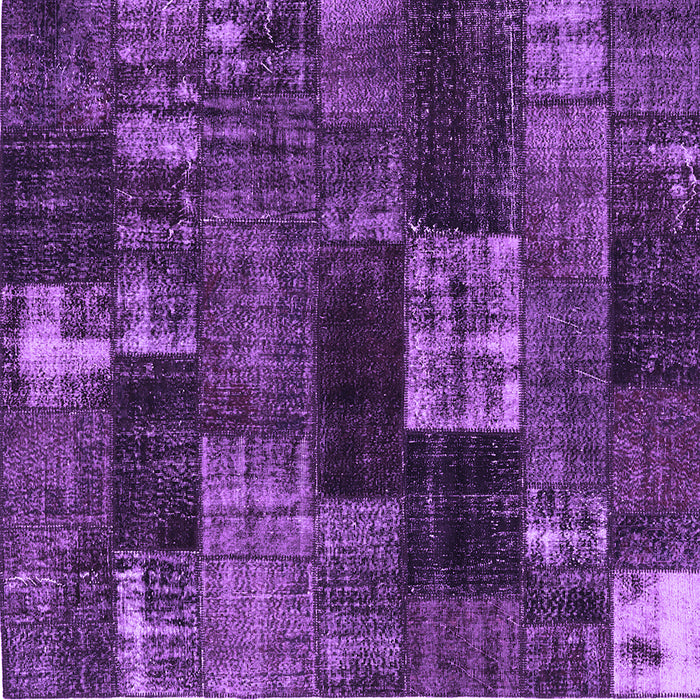 Square Machine Washable Patchwork Purple Transitional Area Rugs, wshcon2668pur