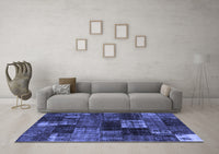 Machine Washable Patchwork Blue Transitional Rug, wshcon2668blu