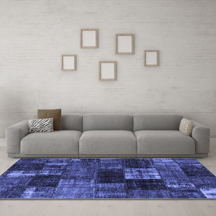 Machine Washable Patchwork Blue Transitional Rug in a Living Room, wshcon2668blu