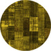 Round Machine Washable Patchwork Yellow Transitional Rug, wshcon2668yw