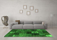 Machine Washable Patchwork Green Transitional Rug, wshcon2668grn