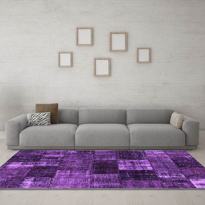 Machine Washable Patchwork Purple Transitional Area Rugs in a Living Room, wshcon2668pur