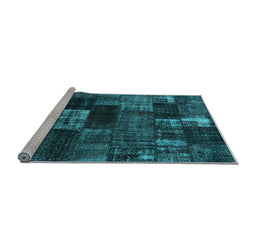 Sideview of Machine Washable Patchwork Light Blue Transitional Rug, wshcon2668lblu
