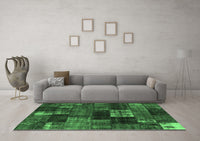 Machine Washable Patchwork Emerald Green Transitional Rug, wshcon2668emgrn