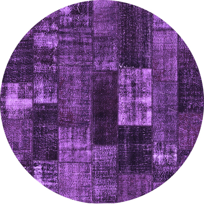 Round Machine Washable Patchwork Purple Transitional Area Rugs, wshcon2668pur