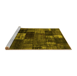 Sideview of Machine Washable Patchwork Yellow Transitional Rug, wshcon2668yw