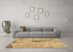 Machine Washable Patchwork Brown Transitional Rug in a Living Room,, wshcon2669brn