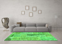 Machine Washable Patchwork Green Transitional Rug, wshcon2669grn