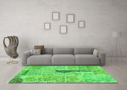 Machine Washable Patchwork Green Transitional Area Rugs in a Living Room,, wshcon2669grn