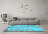 Machine Washable Patchwork Light Blue Transitional Rug, wshcon2669lblu