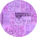 Round Machine Washable Patchwork Purple Transitional Area Rugs, wshcon2669pur