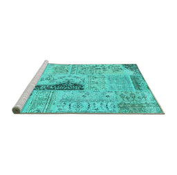 Sideview of Machine Washable Patchwork Turquoise Transitional Area Rugs, wshcon2669turq