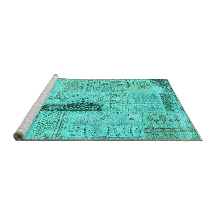 Sideview of Machine Washable Patchwork Turquoise Transitional Area Rugs, wshcon2669turq
