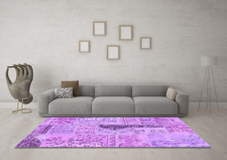 Machine Washable Patchwork Purple Transitional Area Rugs in a Living Room, wshcon2669pur