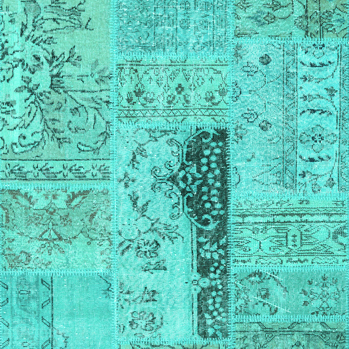 Machine Washable Patchwork Turquoise Transitional Area Rugs, wshcon2669turq