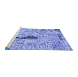 Sideview of Machine Washable Patchwork Blue Transitional Rug, wshcon2669blu