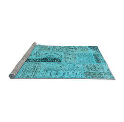 Sideview of Machine Washable Patchwork Light Blue Transitional Rug, wshcon2669lblu