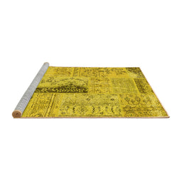 Sideview of Machine Washable Patchwork Yellow Transitional Rug, wshcon2669yw