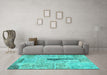 Machine Washable Patchwork Turquoise Transitional Area Rugs in a Living Room,, wshcon2669turq