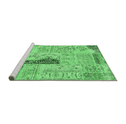 Sideview of Machine Washable Patchwork Emerald Green Transitional Area Rugs, wshcon2669emgrn