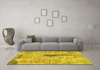 Machine Washable Patchwork Yellow Transitional Rug, wshcon2669yw