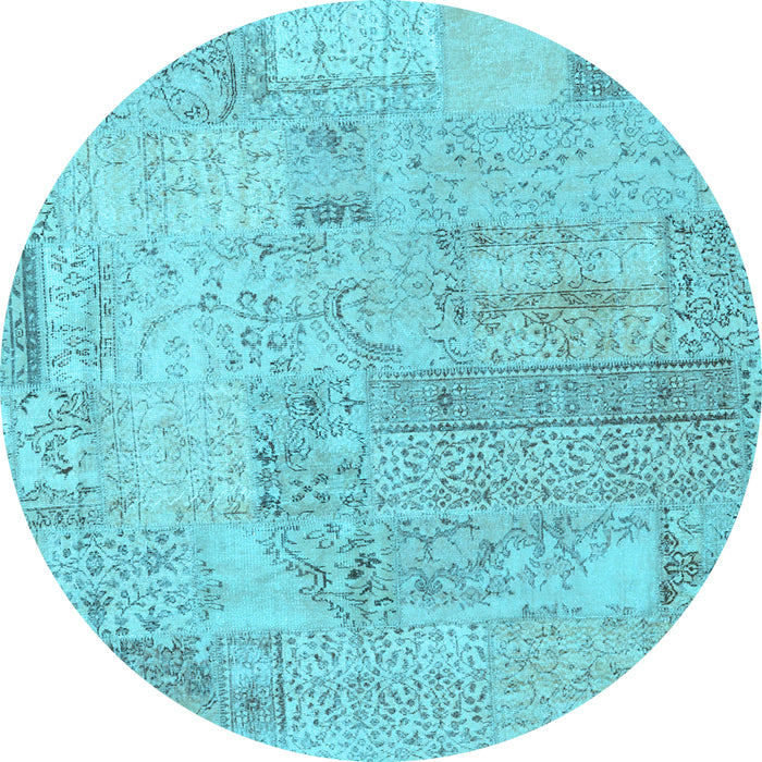 Round Patchwork Light Blue Transitional Rug, con2670lblu