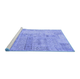 Sideview of Machine Washable Patchwork Blue Transitional Rug, wshcon2670blu