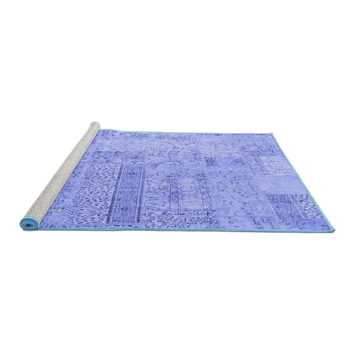 Sideview of Machine Washable Patchwork Blue Transitional Rug, wshcon2670blu