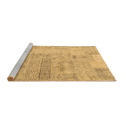 Sideview of Machine Washable Patchwork Brown Transitional Rug, wshcon2670brn