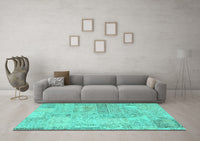 Machine Washable Patchwork Turquoise Transitional Rug, wshcon2670turq