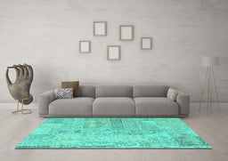 Machine Washable Patchwork Turquoise Transitional Area Rugs in a Living Room,, wshcon2670turq