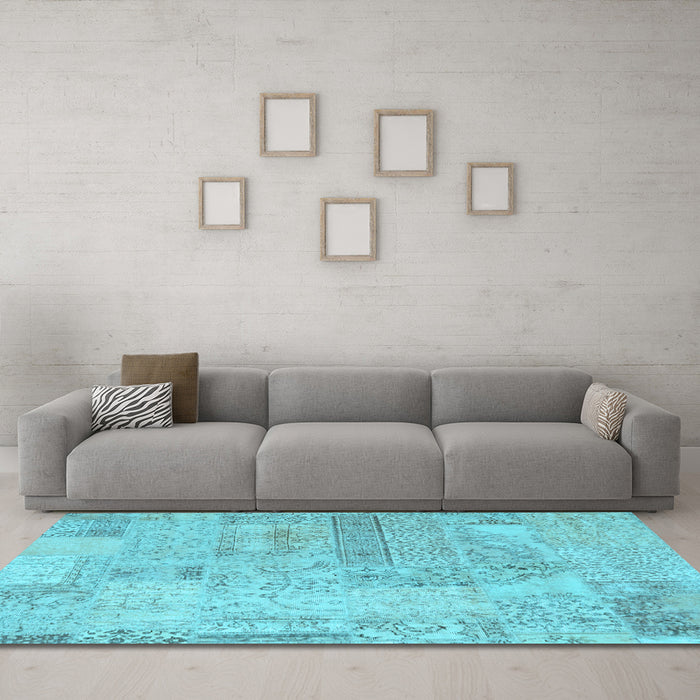 Machine Washable Patchwork Light Blue Transitional Rug in a Living Room, wshcon2670lblu