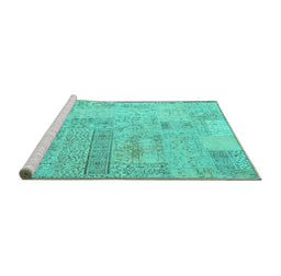 Sideview of Machine Washable Patchwork Turquoise Transitional Area Rugs, wshcon2670turq