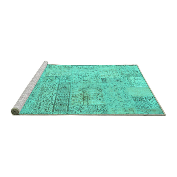 Sideview of Machine Washable Patchwork Turquoise Transitional Area Rugs, wshcon2670turq